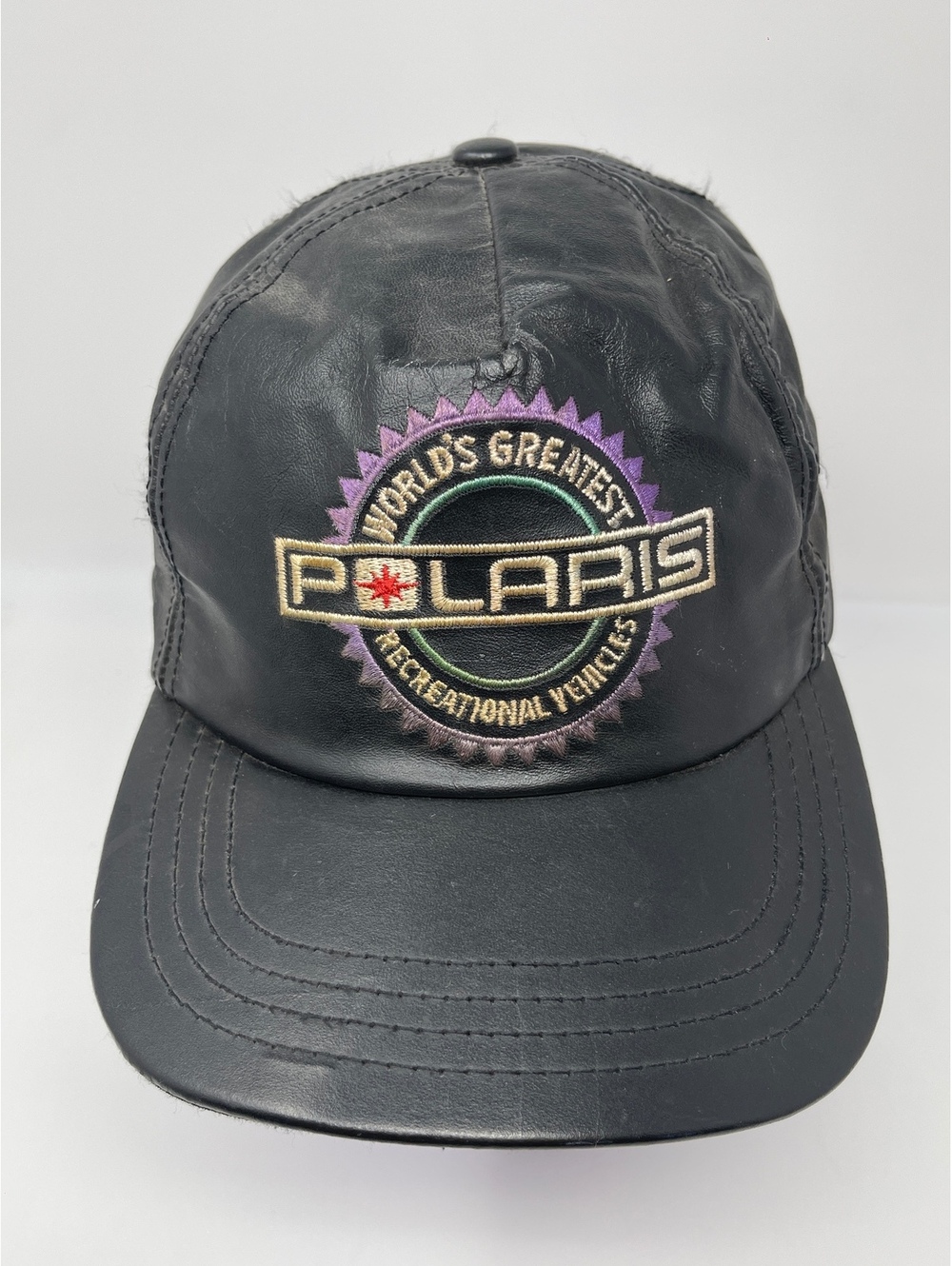 Vintage Polaris Cap Hat Leather Faux World’s Greatest Recreational Vehicles Snap